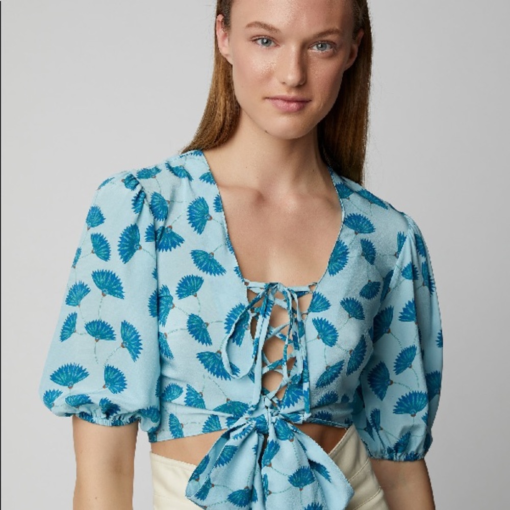 NWT Jaline “ Ali” CROPPED SILK CREPE DE CHINE TOP